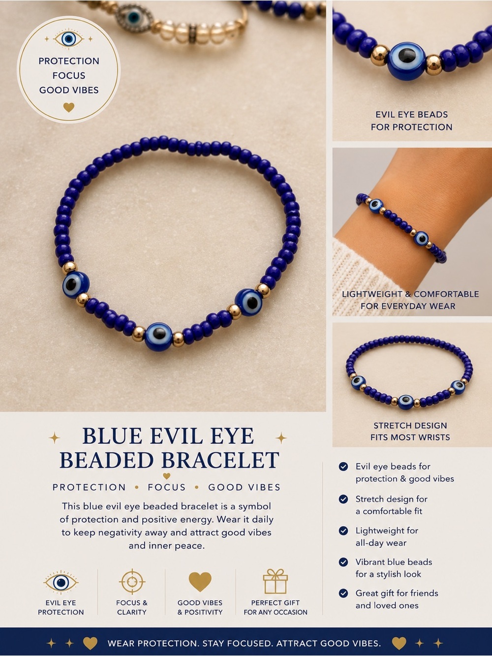 Blue Evil Eye Beaded Bracelet – Protective Blue Bracelet